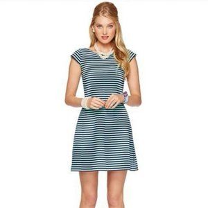Lilly Pulitzer Briella Tropez Blue Striped Dress Fit & Flare Cap Sleeve S